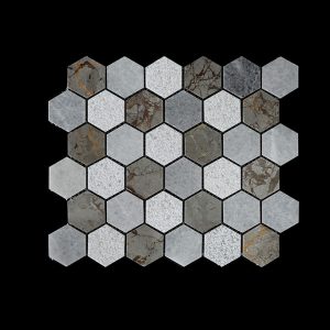 White C & Imperial Grey Hexagonal Mosaic DK003 Honed